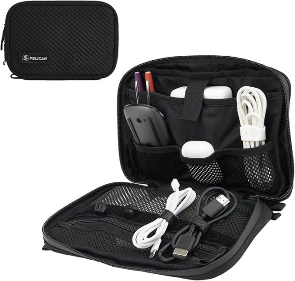 Pelican Electronic Organizer Travel Case - Portable Tech Pouch with Multiple Storage Mesh Pockets for Cables, Chargers, Power Bank, AirPods - Cord Organizer and Airplane Travel Essentials Bag - Black