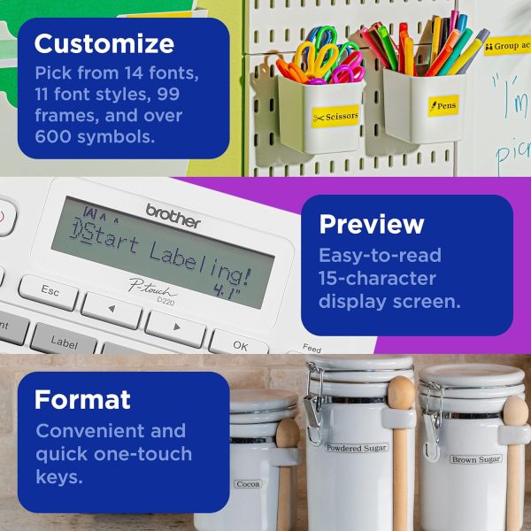 Brother P-Touch Label Maker, PTD220, Thermal, Inkless Printer for Home & Office Organization, Portable & Lightweight, QWERTY Keyboard, One-Touch Keys & 25 Pre-Set Label Templates Label Memory - Image 6
