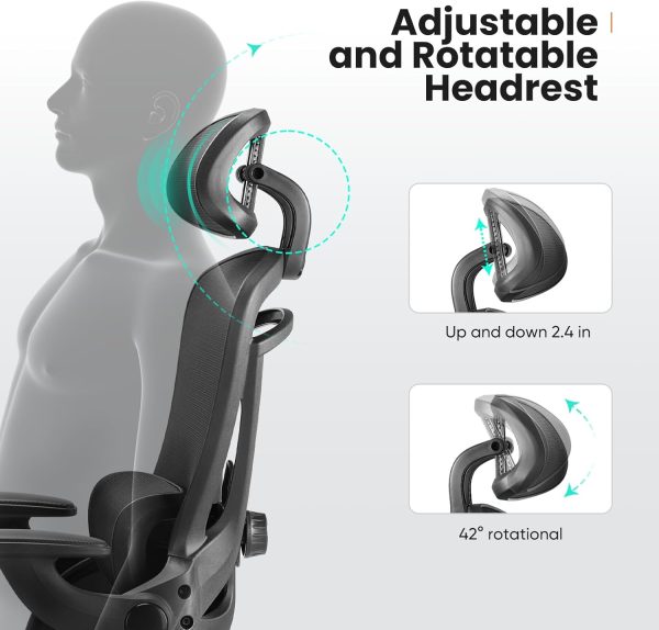 Ergonomic Mesh Office Chair, High Back Desk Chair with 2D Headrest, Up&Down Lumbar Support, Swivel Computer Task Chair with Adjustable Flip-up Armrests, Black - Image 5