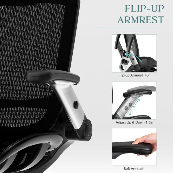 GABRYLLY Ergonomic Office Chair, High Back Home Desk Chair with Headrest, Flip-Up Arms, 90-120° Tilt Lock and Wide Cushion, Big and Tall Mesh Chairs for Man Woman, Black Task Chair - Image 3