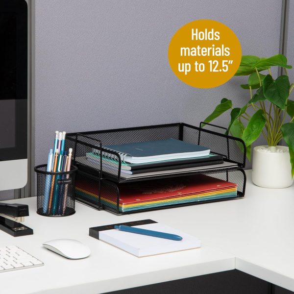Mind Reader Stackable Paper Tray, 2 Pcs., Desktop Organizer, File Storage, Office, Metal Mesh, 14" L x 9.75" W x 6" H, Black - Image 3