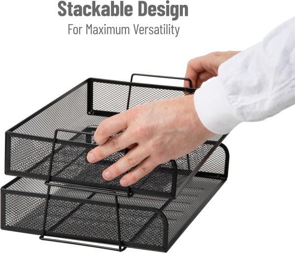 Mind Reader Stackable Paper Tray, 2 Pcs., Desktop Organizer, File Storage, Office, Metal Mesh, 14" L x 9.75" W x 6" H, Black - Image 5