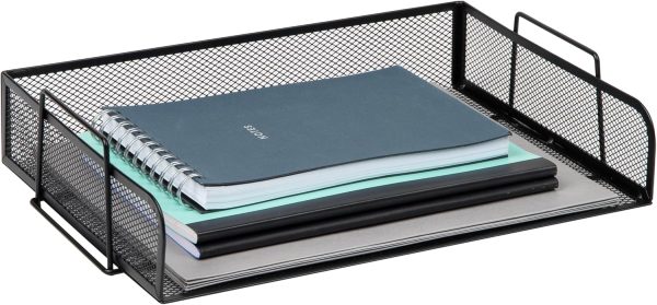 Mind Reader Stackable Paper Tray, 2 Pcs., Desktop Organizer, File Storage, Office, Metal Mesh, 14" L x 9.75" W x 6" H, Black - Image 6