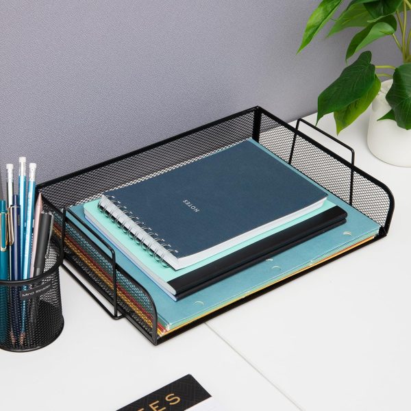 Mind Reader Stackable Paper Tray, 2 Pcs., Desktop Organizer, File Storage, Office, Metal Mesh, 14" L x 9.75" W x 6" H, Black - Image 7