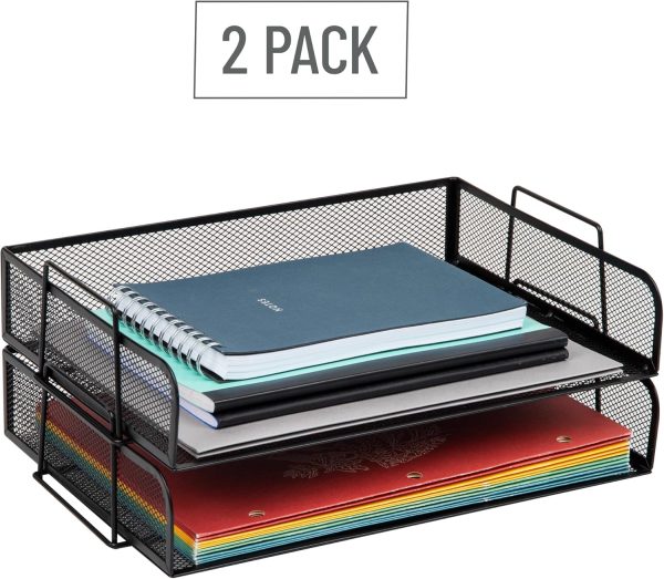 Mind Reader Stackable Paper Tray, 2 Pcs., Desktop Organizer, File Storage, Office, Metal Mesh, 14" L x 9.75" W x 6" H, Black - Image 8
