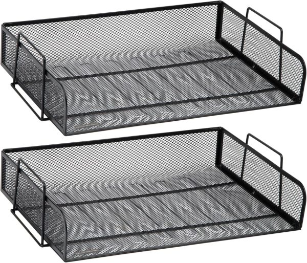 Mind Reader Stackable Paper Tray, 2 Pcs., Desktop Organizer, File Storage, Office, Metal Mesh, 14" L x 9.75" W x 6" H, Black - Image 9