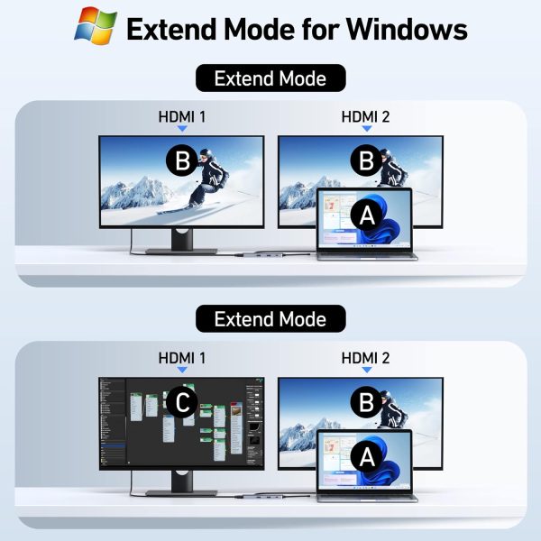 USB C Docking Station Dual HDMI Monitor,USB C to Dual HDMI Adapter with 2 HDMI Ports,PD Charging,SD/TF,USB A&C 3.0 Ports,USB C Hub HDMI for Dell XPS/HP/Lenovo/Surface/Yoga etc - Image 3